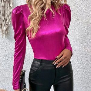 Hot pink shiny long sleeve shirt